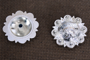 Western Screw Back Concho Silver Engraved Round Berry Saddle Horse 1.5 In